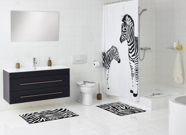 RIDDER Duscheinlage Zebra aus 100% TPE in Schwarz/Weiß - 54 x 54 cm mit Saugnäpfen