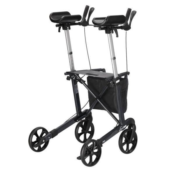 RUSSKA vital special faltbarer Aluminium-Rollator grau, Sitzhöhe 62 cm, Armauflagen höhenverstellbar
