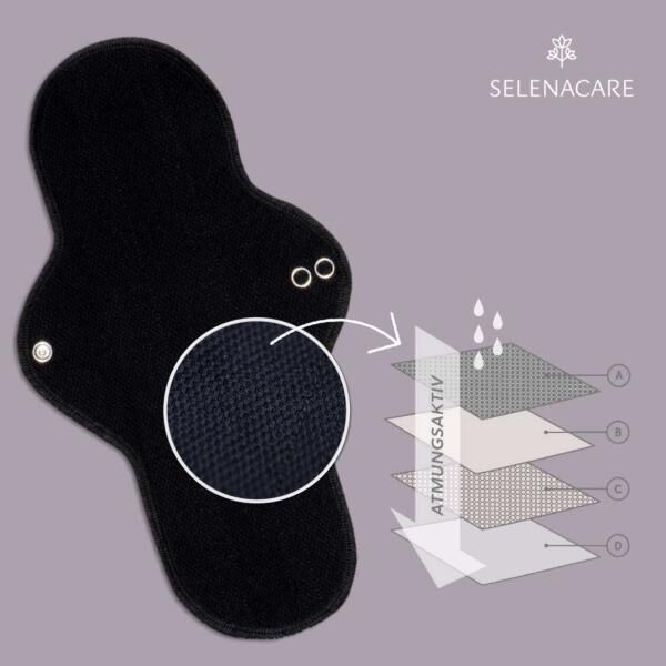 SELENACARE 3er Multipack waschbare Binde mit Druckknopf für leichte und mittlere Tage der Periode
