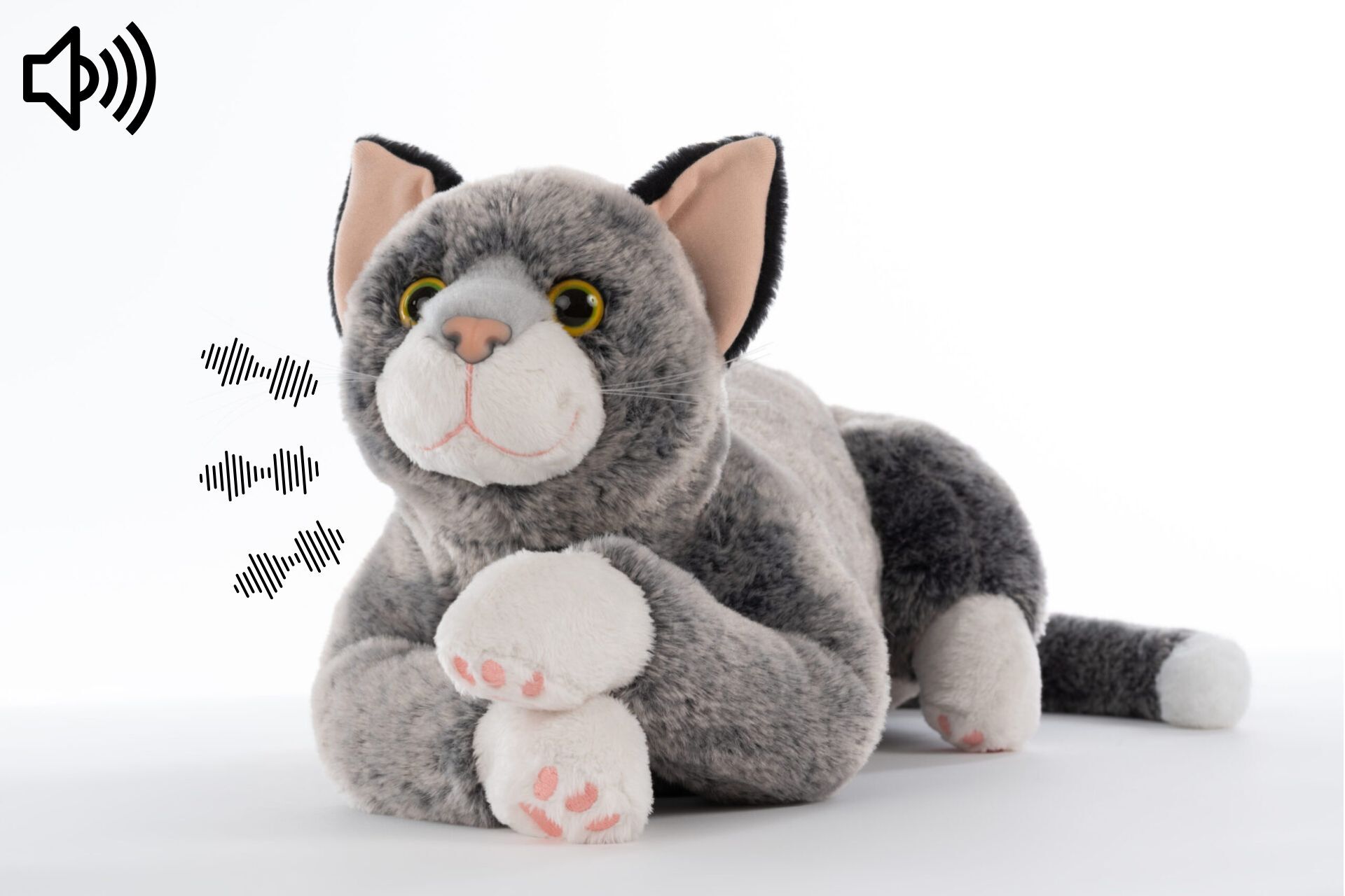 Yomiko Sitzende Tigerkatze Plüschtier – Ca. 12,7 Cm Groß, Grau, Aus Weichem Caress-Plüsch, Handwaschbar