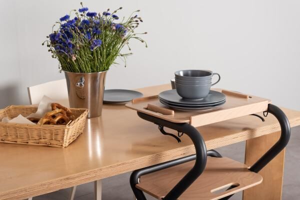 SALJOL Wohnraumrollator Tablett Echtholz, dunkel, 20 kg Tragfähigkeit