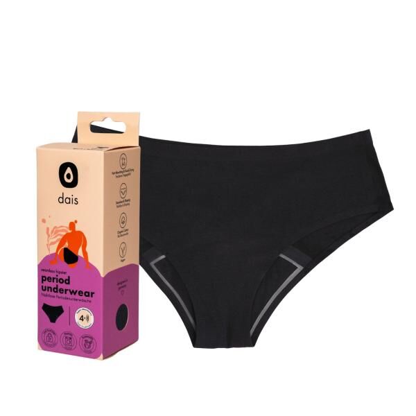dais Periodenunterwäsche Hipster, super saugfähig (4 Tampons), 2er Bundle, schwarz