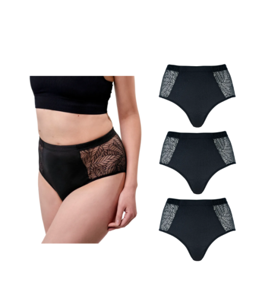 SELENACARE 3er Multipack Periodenunterwäsche Recycled Lace Leaf High Waist mit recycelter Spitze