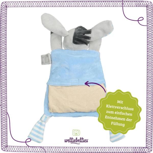 welliebellies® "Schmusetuch Esel" Wärmekuscheltier mit Bio-Hirse-Füllung, bis zu 90 min Wärme