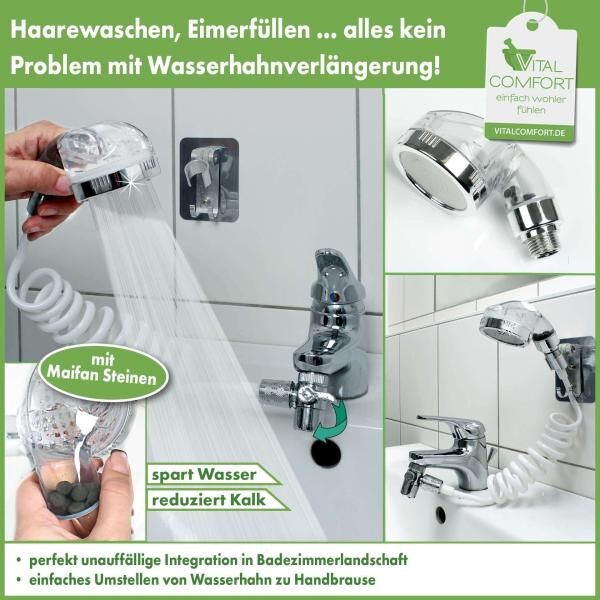 Vital Comfort Waschbecken-Brause mit Spiralschlauch und Wandhalter inkl. Klebe-Pad
