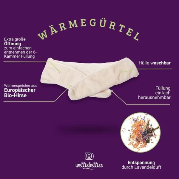 COSELLE Wärmegürtel mit Bio-Hirse Füllung, für Rücken, Bauch oder Unterleib, bis zu 90 min. Wärme