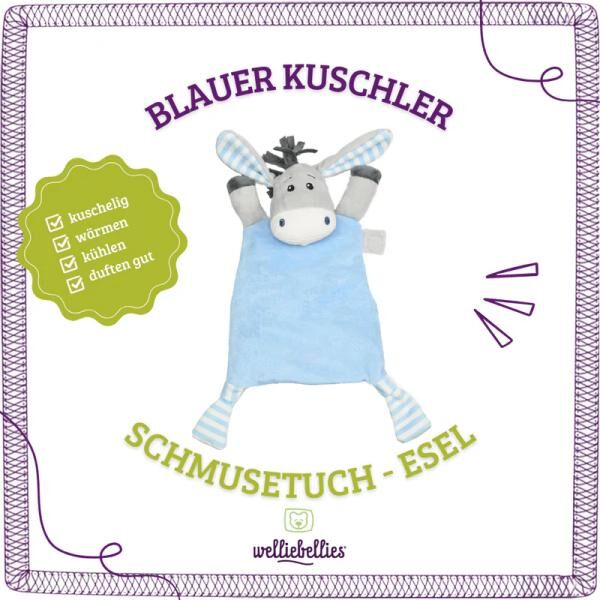 welliebellies® "Schmusetuch Esel" Wärmekuscheltier mit Bio-Hirse-Füllung, bis zu 90 min Wärme