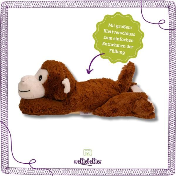 welliebellies® "Affe groß" Wärmekuscheltier mit Bio-Hirse-Füllung, spendet bis zu 90 min Wärme