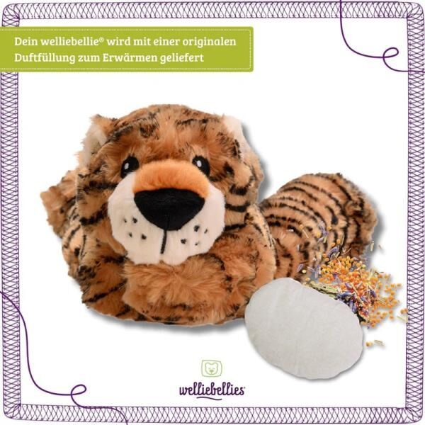 welliebellies® "Tiger groß" Wärmekuscheltier mit Bio-Hirse-Füllung, spendet bis zu 90 min Wärme