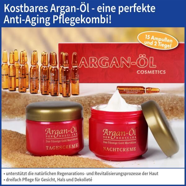 Bio-Vital Pflegeset 3-tlg. Argan-Öl Tag- und Nachtcreme mit Arganöl-Ampullen (15 Stk.).