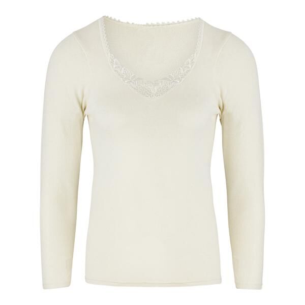 Moser Care Angora Damen Unterhemd mit langem Arm und Spitze, 30% Angora ohne Seitennähte