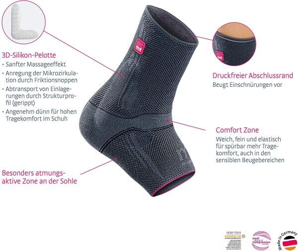 medi Levamed Sprunggelenkbandage mit integrierter 3D-Silikon-Pelotte und Comfort Zone