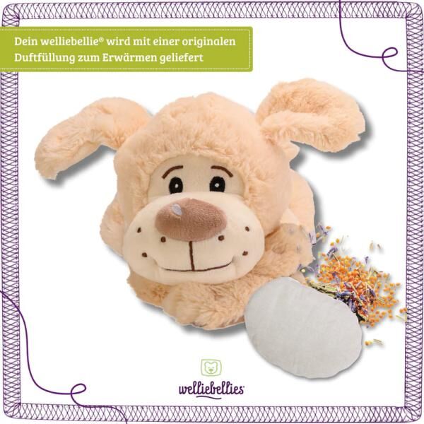 welliebellies® "Hund groß" Wärmekuscheltier mit Bio-Hirse-Füllung, spendet bis zu 90 min Wärme
