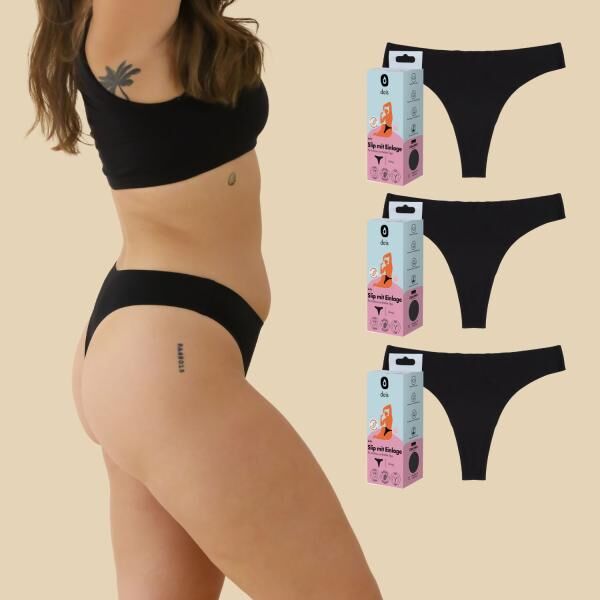 dais Tanga Daily Periodenunterwäsche mit Einlage, für leichte Tage, 3er Bundle, Schwarz