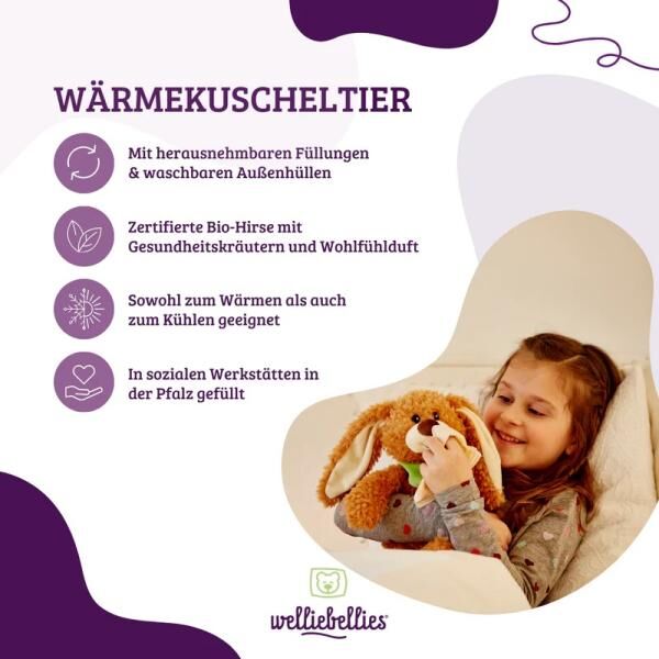 welliebellies® "Schmusetuch Kuh" Wärmekuscheltier mit Bio-Hirse-Füllung, spendet bis zu 90 min Wärme
