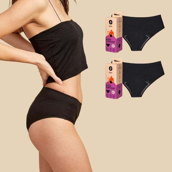 dais Periodenunterwäsche Hipster, super saugfähig (4 Tampons), 2er Bundle, schwarz