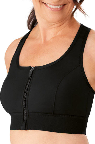 amoena Gloria Prothesen Sport-BH Zipper schwarz, verstellbare Träger u. breites Unterbrustband