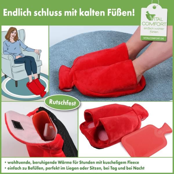 Vital Comfort Fleece Fußwärmer inklusive Wärmflasche zur Anwendung im Sitzen und Liegen