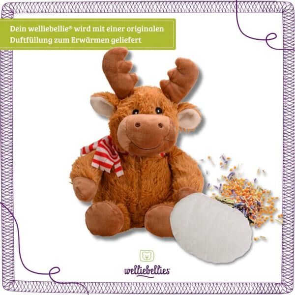 welliebellies® "Elch groß" Wärmekuscheltier mit Bio-Hirse-Füllung, spendet bis zu 90 min Wärme