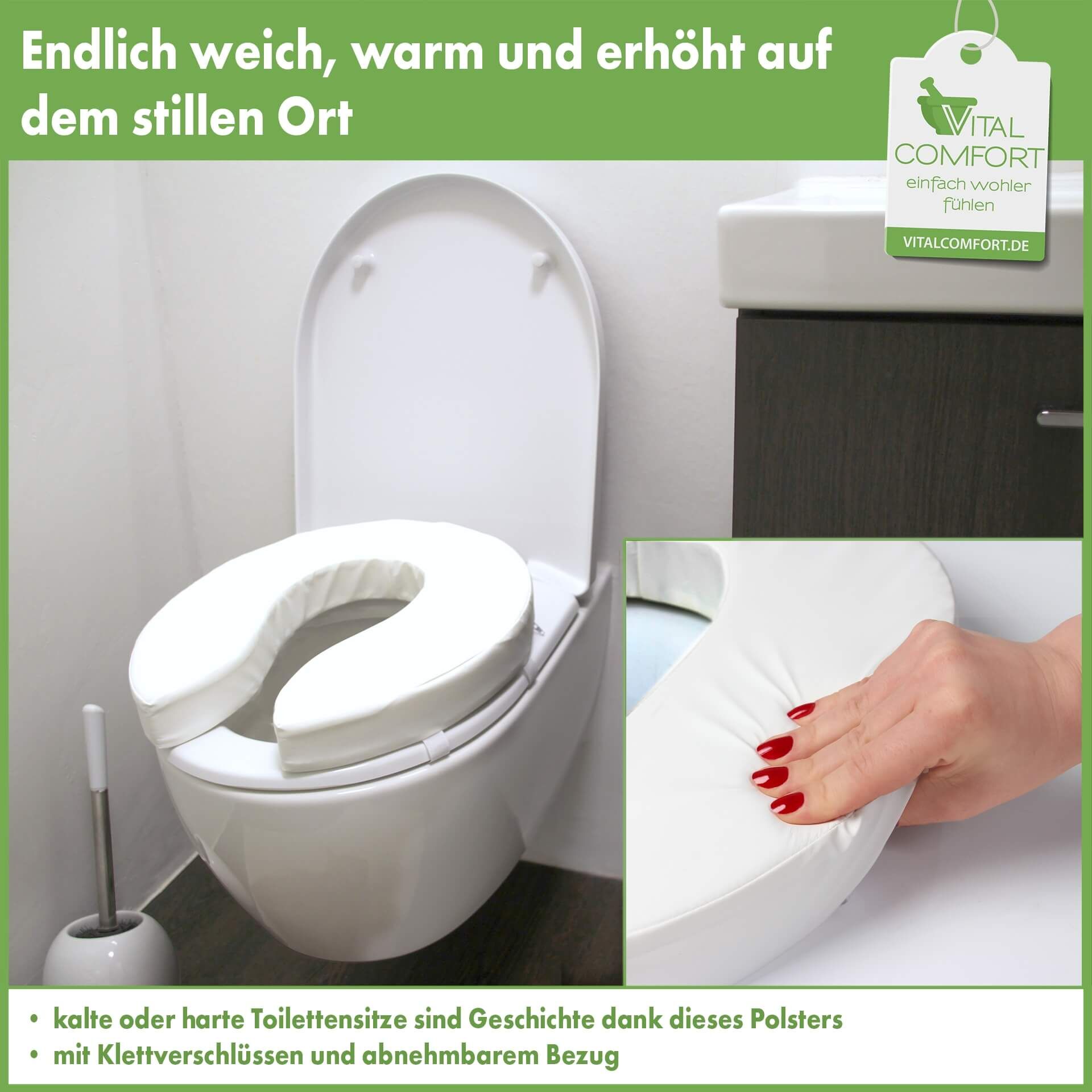 Vital Comfort WC Polster WC-Sitzerhöhung 5 cm mit waschbarem Bezug