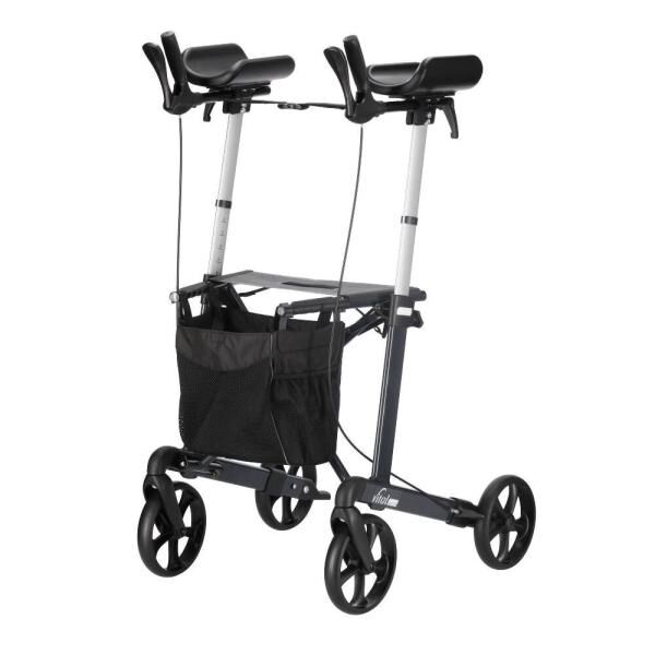 RUSSKA vital special faltbarer Aluminium-Rollator grau, Sitzhöhe 62 cm, Armauflagen höhenverstellbar