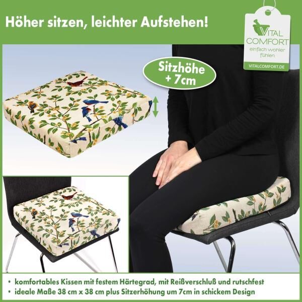 Vital Comfort Sitzerhöhung Vögel 38 x 38 x 7 cm begünstigt eine aufrechte Sitzhaltung