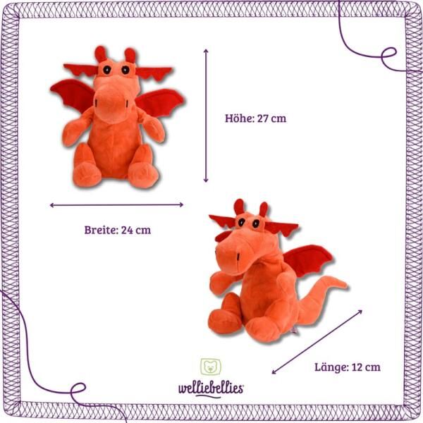 welliebellies® "Drache groß" Wärmekuscheltier mit Bio-Hirse-Füllung, spendet bis zu 90 min Wärme