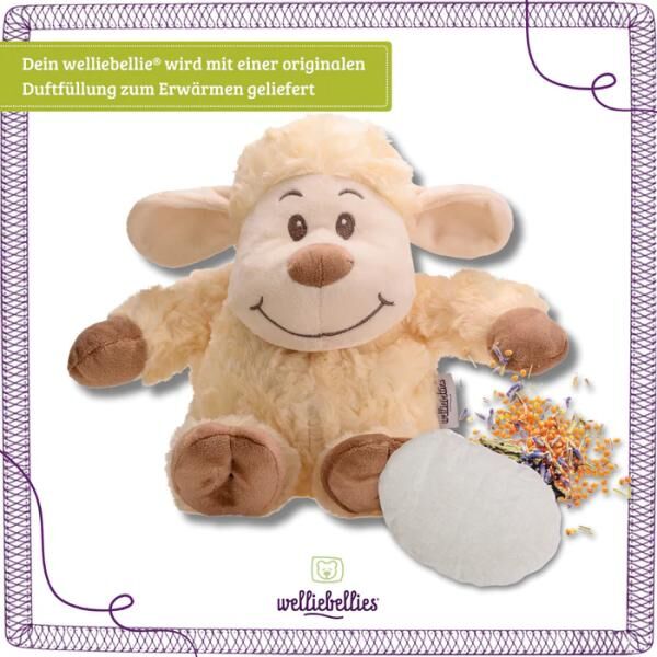 welliebellies® "Lamm groß" Wärmekuscheltier mit Bio-Hirse-Füllung, spendet bis zu 90 min Wärme